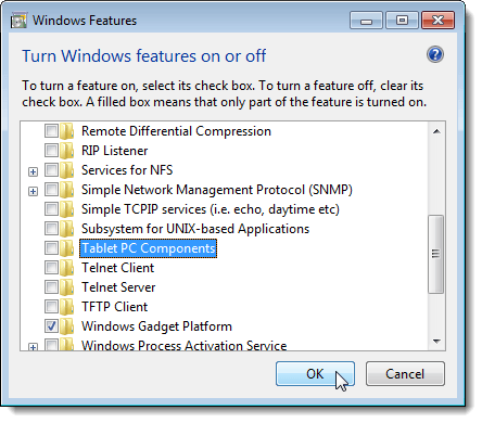 Chiusura della finestra di dialogo Funzionalità di Windows