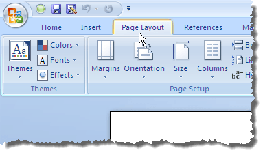 Clicking the Page Layout tab in Word 2007