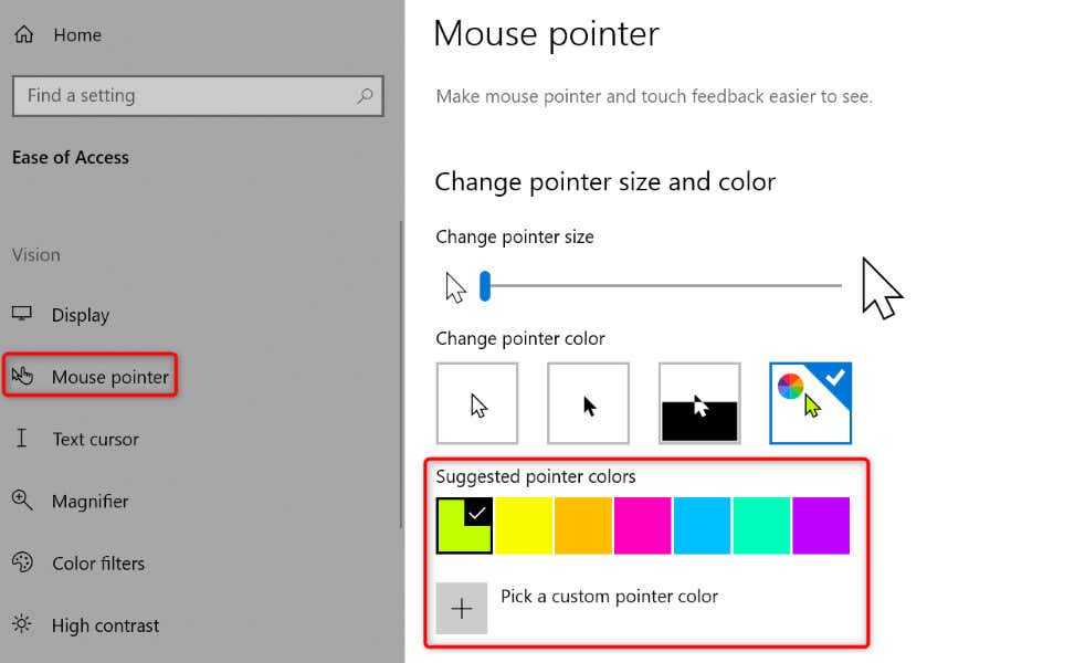 Cambia il colore del cursore sull'immagine di Windows 2