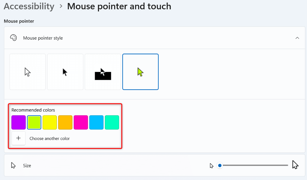 Cambia il colore del cursore sull'immagine di Windows