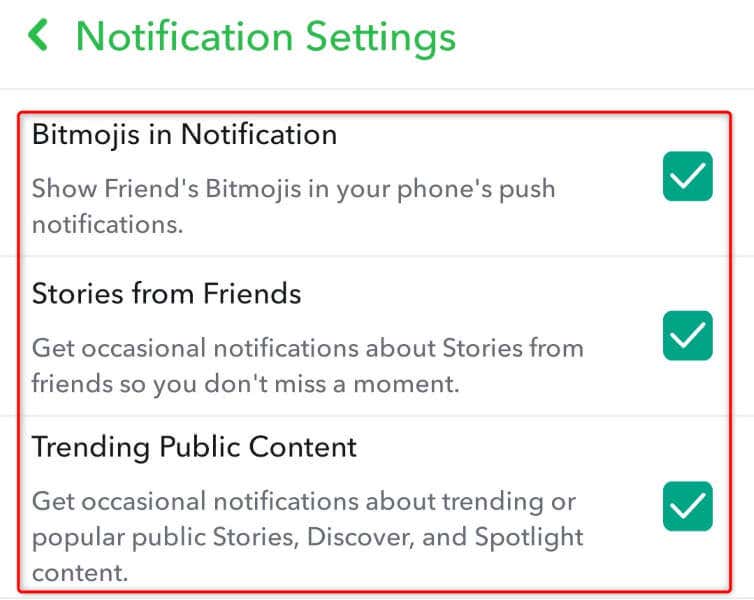 Come disattivare le notifiche selettive nell'immagine dell'app Snapchat
