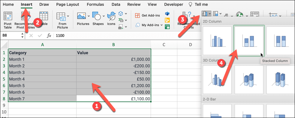 Come creare un grafico a cascata nell'immagine di Microsoft Excel 6