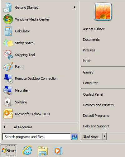 xp start menu