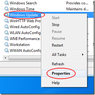 Windows Update Service Properties