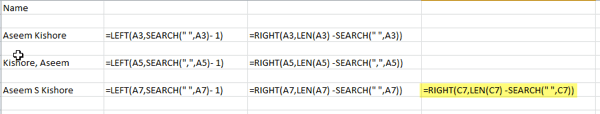 excel estrarre il cognome