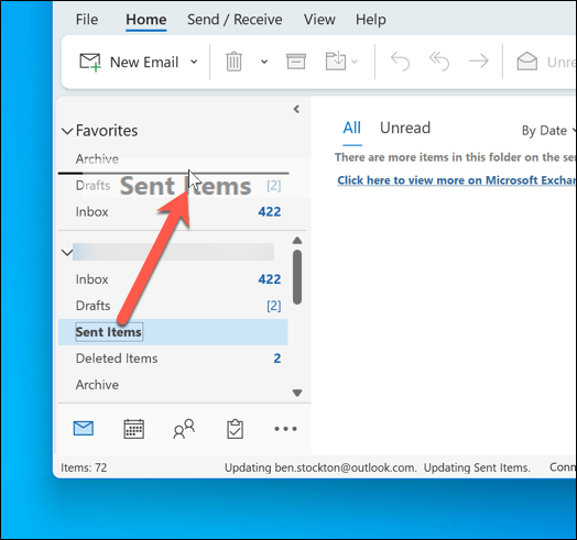 Come rimuovere le cartelle Preferiti nell'immagine di Microsoft Outlook 10