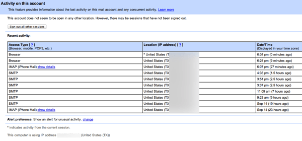 attività dell'account Gmail